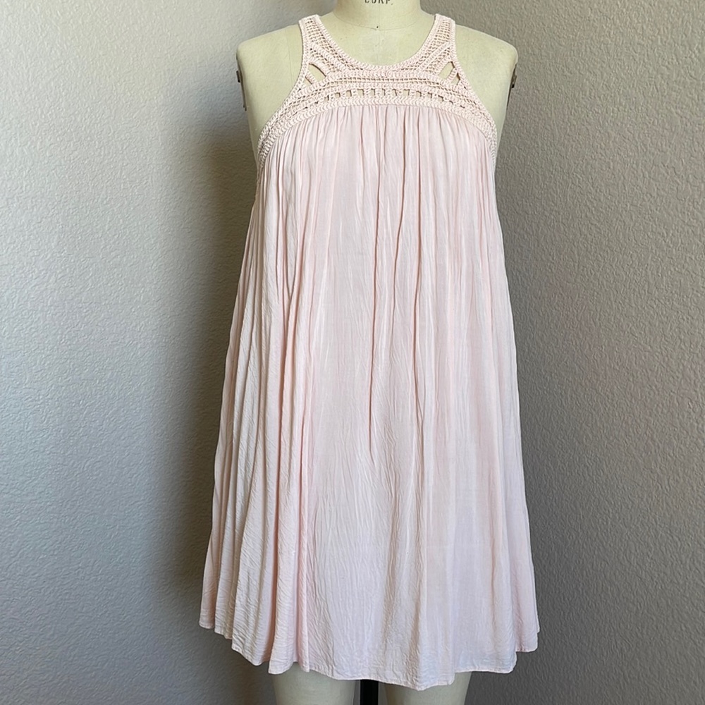 High neck blush pink floaty dress